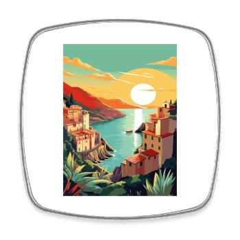 Cinque Terre Italy Decoration Patmos Travel Poster - Square fridge magnet - white - Front