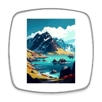 Lofoten Islands Norwegian Vintage Travel Poster - Square fridge magnet - white - Front