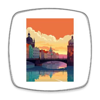 Prague Czech Republic Vintage Travel Poster WPA - Square fridge magnet - white - Front