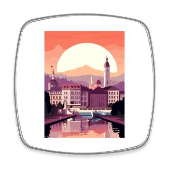 Prague Czech Republic Vintage Travel Poster WPA - Square fridge magnet - white - Front