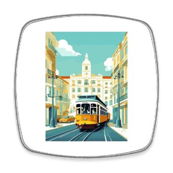Lisbonne Portugal Tram Vintage voyage affiche WPA Art - Magnet carré - blanc - Devant