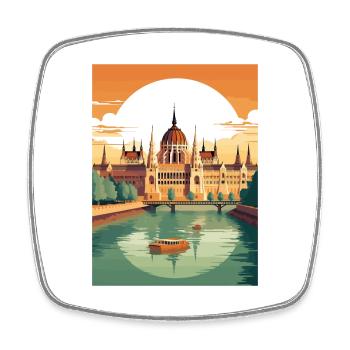 Budapest Hungary Vintage Travel Poster Souvenir - Square fridge magnet - white - Front
