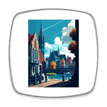 Gent Belgien Vintage Reiseposter WPA Souvenir - Viereckiger Kühlschrankmagnet - Weiß - Vorne