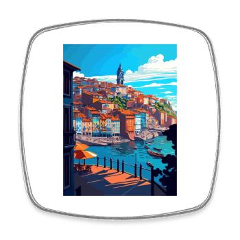 Porto Portugal Vintage Reiseposter WPA Souvenir - Viereckiger Kühlschrankmagnet - Weiß - Vorne