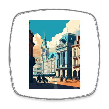 Brussels Belgium Vintage Travel Poster Souvenir - Square fridge magnet - white - Front
