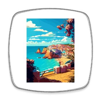 Albufeira Portugal Cascais Vintage Travel Poster - Square fridge magnet - white - Front