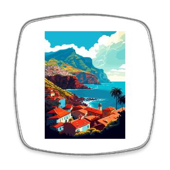 Madeira Portugal Vintage Reiseposter Souvenir - Viereckiger Kühlschrankmagnet - Weiß - Vorne
