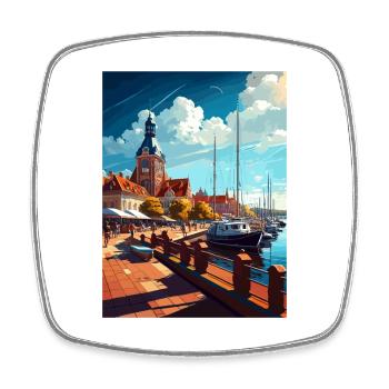 Ustka Pologne Vintage voyage affiche WPA Souvenir - Magnet carré - blanc - Devant