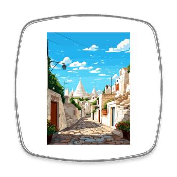 Alberobello Italien Vintage Reiseposter Souvenir - Viereckiger Kühlschrankmagnet - Weiß - Vorne