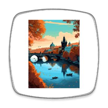 Prague Czech Republic Vintage Travel Poster WPA - Square fridge magnet - white - Front