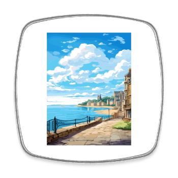 Saint Malo France Vintage Travel Poster Souvenir - Square fridge magnet - white - Front