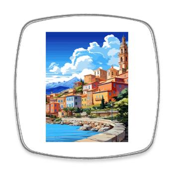 Menton France Vintage voyage affiche WPA Souvenir - Magnet carré - blanc - Devant