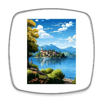 Lac d’Orta Italie Vintage voyage affiche WPA Souvenir - Magnet carré - blanc - Devant