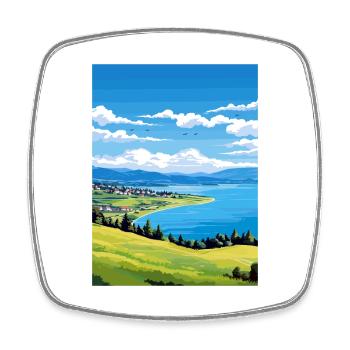 Lake Neuchatel Deco Vintage Travel Poster Souvenir - Square fridge magnet - white - Front