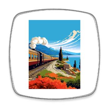 Orient Express Europe Deco Vintage Travel Poster - Square fridge magnet - white - Front