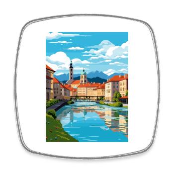 Ljubljana Slovenia Vintage Travel Poster Souvenir - Square fridge magnet - white - Front