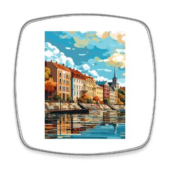 Kuopio Finland Vintage Travel Poster WPA Souvenir - Square fridge magnet - white - Front