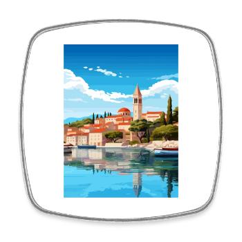 Budva Montenegro Vintage Reiseplakat Souvenir - Viereckiger Kühlschrankmagnet - Weiß - Vorne