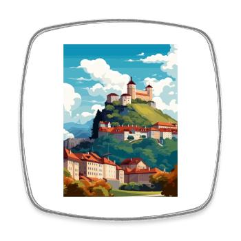 Ljubljana Slovenia Vintage Travel Poster Souvenir - Square fridge magnet - white - Front