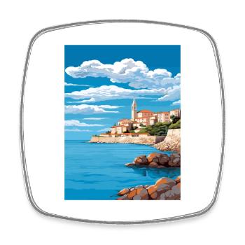 Piran Slowenien Vintage Reiseplakat WPA Souvenir - Viereckiger Kühlschrankmagnet - Weiß - Vorne