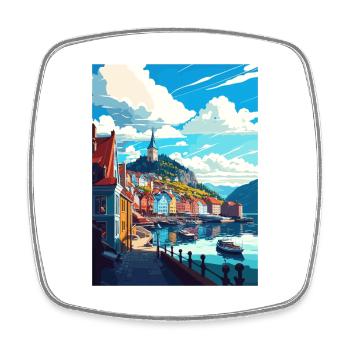 Bergan Norway Oslo Vintage Travel Poster Souvenir - Square fridge magnet - white - Front