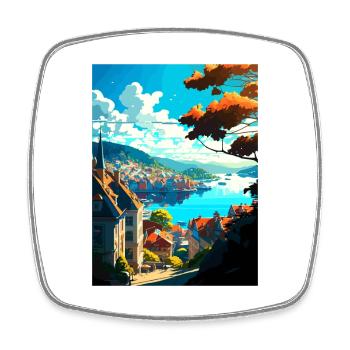 Bergan Norway Oslo Vintage Travel Poster Souvenir - Square fridge magnet - white - Front