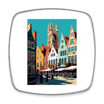 Bruges Belgique Affiche de voyage vintage WPA Souvenir - Magnet carré - blanc - Devant