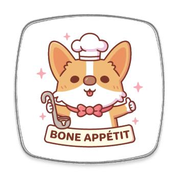 Cute Corgi Chef Bone Appétit Funny Pun - Square fridge magnet - white - Front