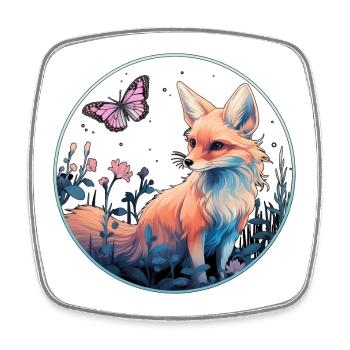 Fuchs mit Schmetterling - Viereckiger Kühlschrankmagnet - Weiß - Vorne