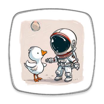 Cute Astronaut and Goose Cartoon Design | Space - Square fridge magnet - white - Front