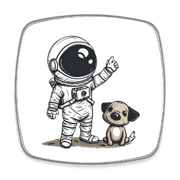 Mignon astronaute et chien dessin animé Design | Espace - Magnet carré - blanc - Devant
