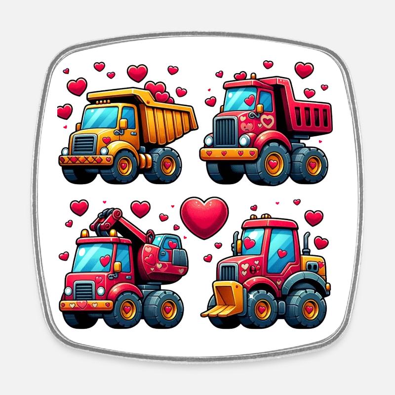Tiny Builders' Affection - Construction T-Shirt - Square fridge magnet - white