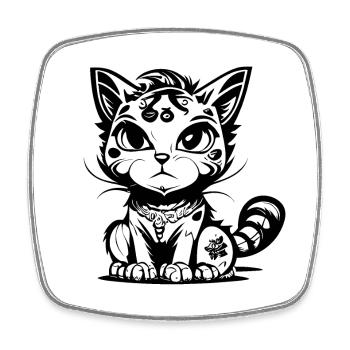 Cute Seated Manga Comic Cat - Square fridge magnet - white - Front