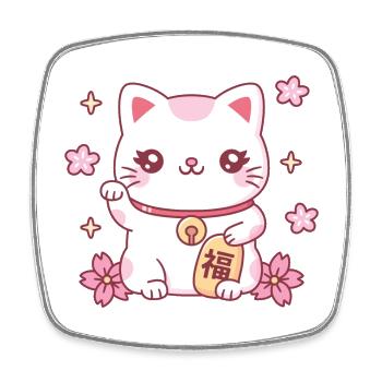 Niedliche Maneki Neko Japan Viel Glück Katze Und Blumen - Viereckiger Kühlschrankmagnet - Weiß - Vorne