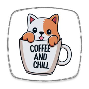 Süße Katze im Kaffeebecher-Design - Viereckiger Kühlschrankmagnet - Weiß - Vorne