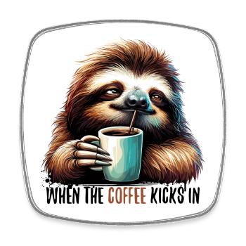 Faultier Kaffee kickt Geschenk - Viereckiger Kühlschrankmagnet - Weiß - Vorne
