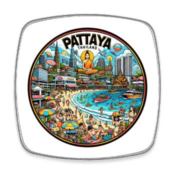Pattaya Stadt Thailand Design - Viereckiger Kühlschrankmagnet - Weiß - Vorne