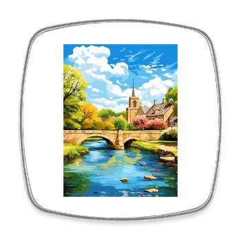 Bourton auf dem Wasser England Vintage Reiseposter - Viereckiger Kühlschrankmagnet - Weiß - Vorne