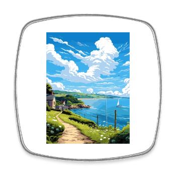 St Mawes Michaels Mount Cornwall Travel Poster - Square fridge magnet - white - Front