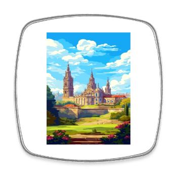 Saint-Jacques-de-Compostelle Espagne Affiche de voyage Vintage - Magnet carré - blanc - Devant