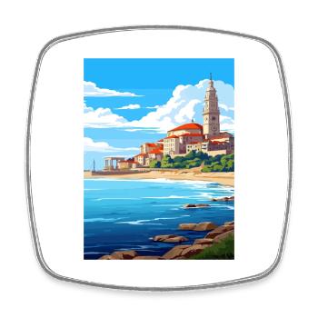Santander Spanien Vintage Reiseposter WPA Souvenir - Viereckiger Kühlschrankmagnet - Weiß - Vorne