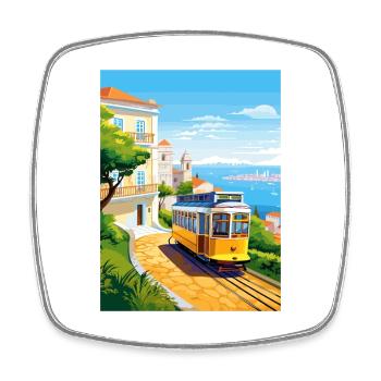 Lisbonne Portugal Vintage voyage affiche WPA Souvenir - Magnet carré - blanc - Devant