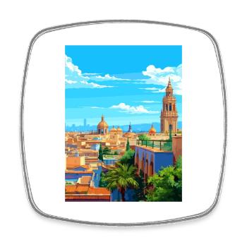 Seville Spain Deco Vintage Travel Poster Souvenir - Square fridge magnet - white - Front
