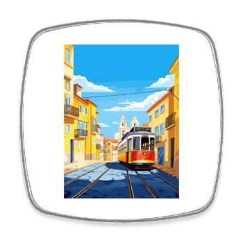 Lisbonne Portugal Vintage voyage affiche WPA Souvenir - Magnet carré - blanc - Devant