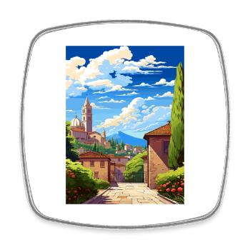Bergamo Italien Vintage Reiseposter WPA Souvenir - Viereckiger Kühlschrankmagnet - Weiß - Vorne