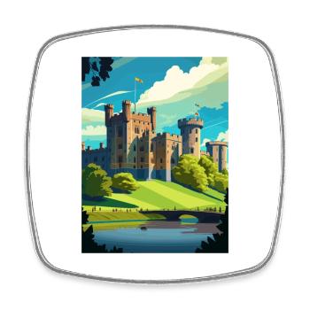 Warwick Castle Scotland Vintage Travel Poster WPA - Square fridge magnet - white - Front