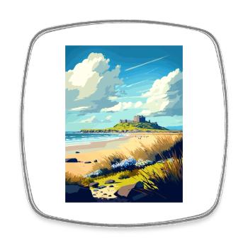 Bamburgh Castle England Vintage Travel Poster WPA - Square fridge magnet - white - Front