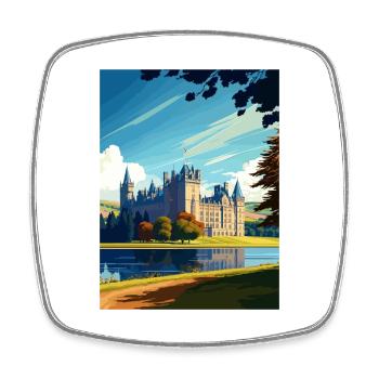 Inveraray Castle Scotland Vintage Travel Poster - Square fridge magnet - white - Front