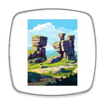Brimham Rocks Head England Vintage Reiseposter - Viereckiger Kühlschrankmagnet - Weiß - Vorne