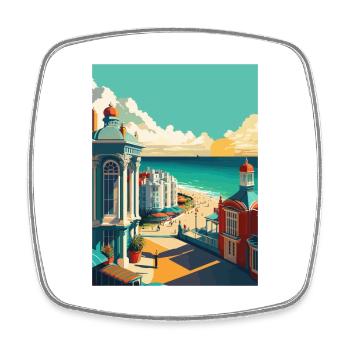 Brighton Pier Seascape Uk Vintage Travel Poster - Square fridge magnet - white - Front